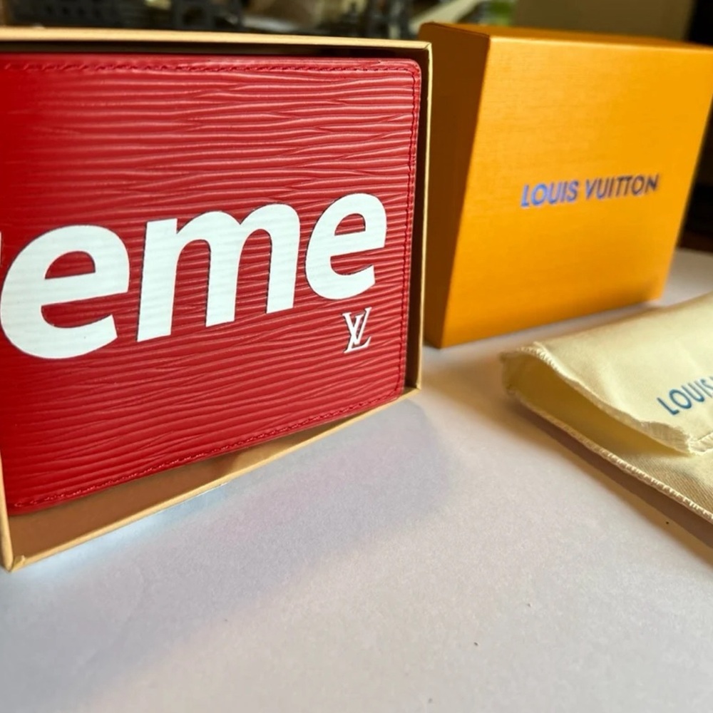 Louis Vuitton and Supreme Red Bi Fold Wallet
